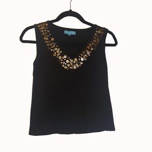 Cable Gauge Beaded Black Tank Top Bronze